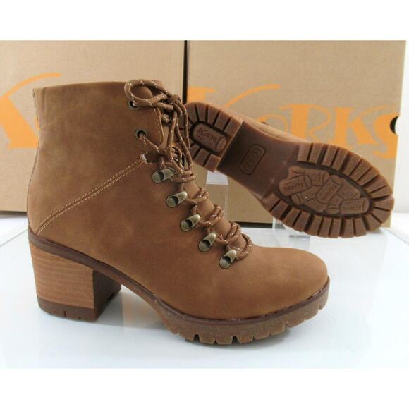 Korks Erica Lace Up Combat Boots Lug Sole Tan Cognac Size 7.5 - Picture 6 of 7